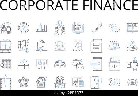 Corporate finance line icons collection. Business management, Financial planning, Investment banking, Economic analysis, Accounting principles, Market Stock Vector