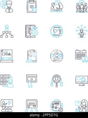 Employee engagement linear icons set. Motivation, Connection, Commitment, Recognition, Empowerment, Alignment, Participation line vector and concept Stock Vector