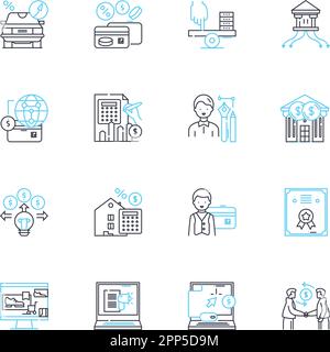 Stock brokers linear icons set. Trading, Investments, Securities, Finance, Portfolios, Stocks, Shares line vector and concept signs. Bonds,Options Stock Vector