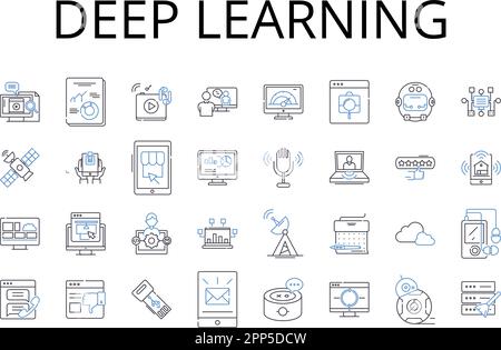 Deep learning line icons collection. Artificial intelligence, Machine learning, Data science, Computer vision, Natural language processing, Cognitive Stock Vector