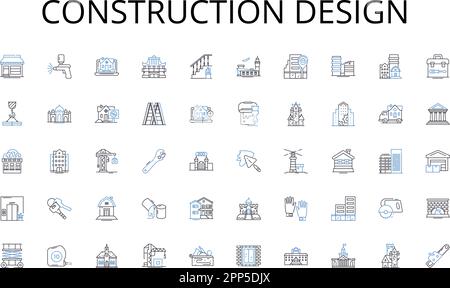Construction design line icons collection. Teamwork, Partnership, Alliance, Cooperation, Synergy, Coordination, Cohesion vector and linear Stock Vector