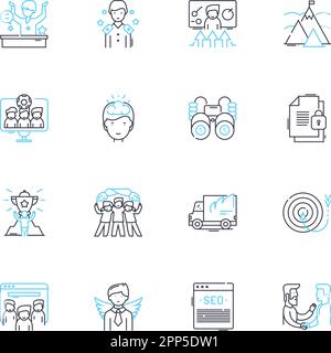 Work evolution linear icons set. Automation, Collaboration ...