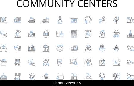 Community centers line icons collection. Hierarchy, Chain, Management, Organization, Framework, Control, Power vector and linear illustration Stock Vector