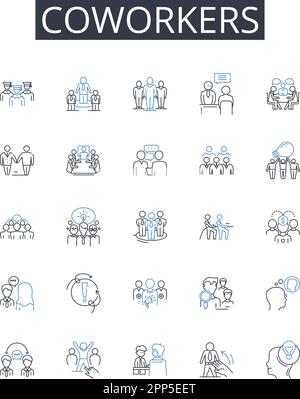 Coworkers line icons collection. Peers, Associates, Colleagues, Companions, Acquaintances, Contemporaries, Allies vector and linear illustration Stock Vector
