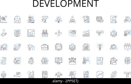 Development line icons collection. Writing, Painting, Coding, Gardening, Sewing, Knitting, Cooking vector and linear illustration. Reading,Exercising Stock Vector