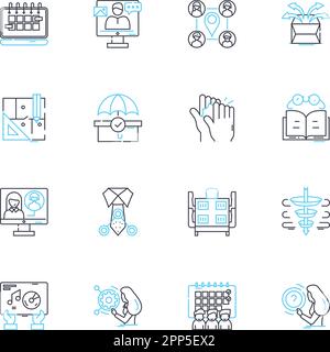 Trade union linear icons set. Solidarity, Collective bargaining, Strike, Negotiation, Labor rights, Advocacy, Membership line vector and concept signs Stock Vector