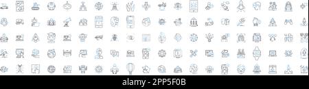 Advanced technology line icons collection. Nanotechnology, Robotics, Quantum, AI, D printing, Machine learning, Augmented reality vector and linear Stock Vector
