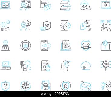 Privacy policy linear icons set. Consent, Information, Transparency, Security, Confidentiality, Personal, Data line vector and concept signs. Rights Stock Vector