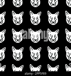 Seamless pattern with pig head illustration in minimalist cutting style on black and white color Stock Vector