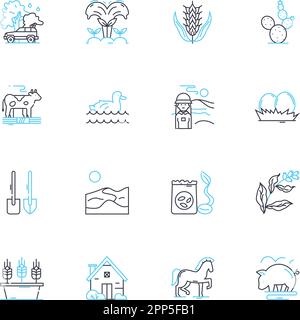Agronomy linear icons set. Harvest, Irrigation, Fertilization, Cultivation, Soil, Crop, Tillage line vector and concept signs. Planting,Pest,Weed Stock Vector