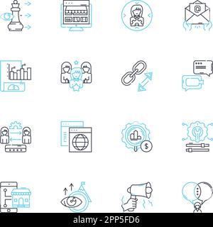 Digital sales linear icons set. E-commerce, Automation, Analytics, Marketing, Software, Strategy, Conversion line vector and concept signs Stock Vector