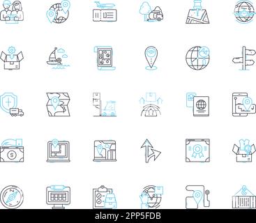 Planetary migration linear icons set. Exoplanets, Gravitational, Orbit ...