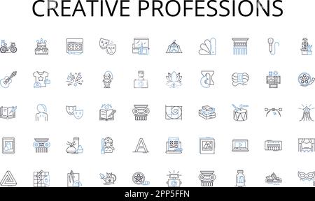 Creative professions line icons collection. Growth, Learning, Advancement, Improvement, Training, Education, Skill-building vector and linear Stock Vector