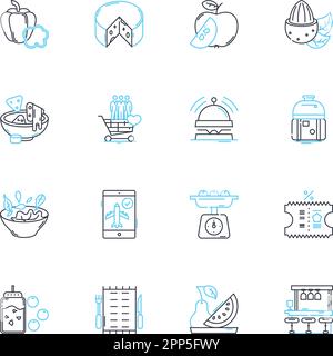 Banquet food linear icons set. Appetizers, Main course, Desserts, Buffet, Catering, Feast, Gourmet line vector and concept signs. Presentation Stock Vector