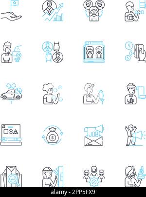 Professional growth linear icons set. Development, Advancement, Learning, Improvement, Progress, Enrichment, Expansion line vector and concept signs Stock Vector