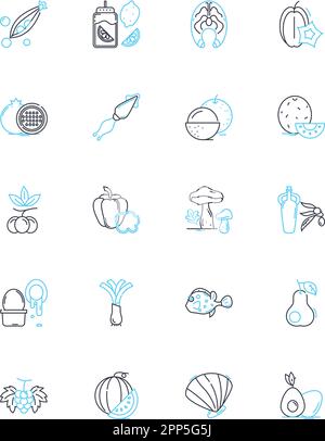 Environmental edibles linear icons set. Organic, Sustainable, Locally ...