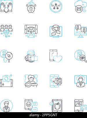 Influencer outreach linear icons set. Influence, Socialmedia, Outreach, Engagement, Relationship, Brand, Marketing line vector and concept signs Stock Vector