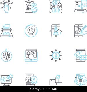 Email marketing linear icons set. Subscribers, Campaigns, Automation, Segmentation, Open rates, Click-throughs, Engagement line vector and concept Stock Vector