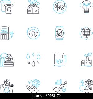 Sustainable agriculture linear icons set. Regenerative, Organic, Permaculture, Biodiversity, Soil, Agroforestry, Conservation line vector and concept Stock Vector