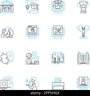 Digital Workshop linear icons set. Innovation, Collaboration, Creativity, Technology, Design, Hands-on, Learning line vector and concept signs Stock Vector