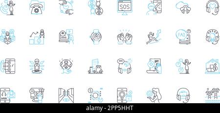 Consumer interaction linear icons set. Feedback, Engagement, Comprehension, Dialogue, Persuasion, Collaboration, Insight line vector and concept signs Stock Vector