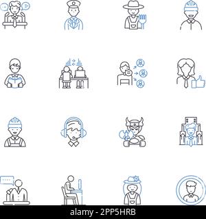 Livelihood line icons collection. Employment, Income, Work, Career, Job, Trade, Profession vector and linear illustration. Business,Employment Stock Vector