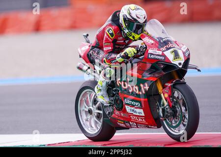 ASSEN, NETHERLANDS - APRIL 22: Alvaro Bautista of Spain and Aruba.it Racing - Ducati competing during the WorldSBK Race 1 during the FIM Superbike World Championship Pirelli Dutch Round on April 22, 2023 in Assen, Netherlands (Photo by Andre Weening/Orange Pictures) Stock Photo