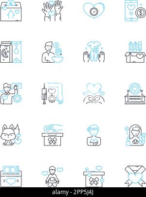 Altruism linear icons set. Compassion, Kindness, Generosity, Selflessness, Philanthropy, Charity, Giving line vector and concept signs Stock Vector