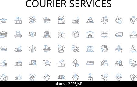 Courier services line icons collection. Browser, HTML, CSS, JavaScript, Responsive, FTP, Domain vector and linear illustration. Hosting,Server,API Stock Vector