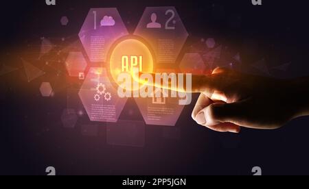 Hand touching digital button concept Stock Photo