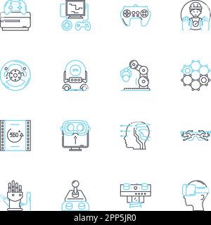 Robotics technology linear icons set. Automation, Robotics, Artificial Intelligence, Cyborgs, Humanoids, Mechanics, Mechatronics line vector and Stock Vector