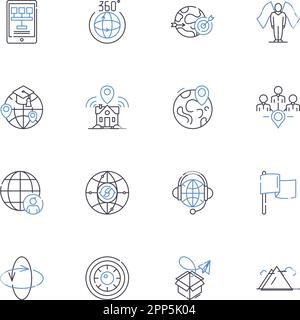 Navigation system line icons collection. GPS, Routing, Directions, Guidance, Geolocation, Coordinates, Map vector and linear illustration. Wayfinding Stock Vector