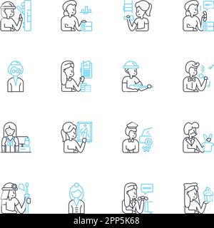 Identities linear icons set. Belonging, Diversity, Culture, Personality, Gender, Ethnicity, Race line vector and concept signs. Social status Stock Vector