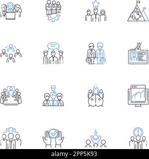 Cohesive collaboration line icons collection. Synergy, Teamwork, Coordination, Unity, Partnership, Cohesion, Integration vector and linear Stock Vector