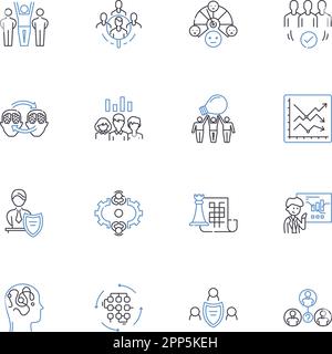 Front-line manager line icons collection. Leadership, Communication, Efficiency, Accountability, Decision-making, Delegation, Motivation vector and Stock Vector