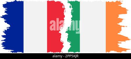 Ireland and France grunge flags connection, vector Stock Vector