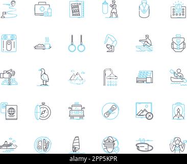 Idle hours linear icons set. Relaxation, Downtime, Laziness, Solitude, Boredom, Rest, Idle line vector and concept signs. Calmness,Peacefulness Stock Vector