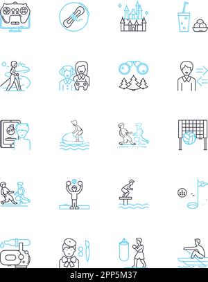 Idle pastimes linear icons set. Reading, Gaming, Watching, Daydreaming ...