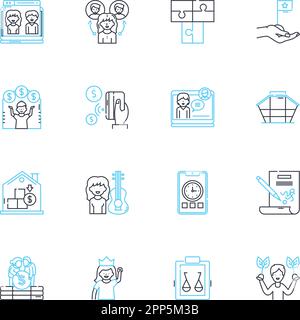 Staff linear icons set. Team, Personnel, Manpower, Employees, Workers, Staffing, Crew line vector and concept signs. Colleagues,Labor,Co-workers Stock Vector
