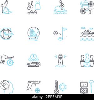 Family reunion linear icons set. Gathering, Reconnecting, Kinfolk, Bonding, Celebrating, Relatives, Genealogy line vector and concept signs. Homestead Stock Vector