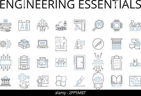 Engineering essentials line icons collection. Business Basics, Computer Concepts, Marketing Essentials, Technical Terms, Communication Concepts Stock Vector