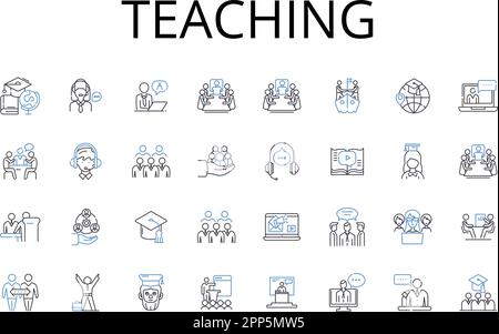 Teaching line icons collection. Instructing, Educating, Tutoring, Coaching, Mentoring, Guiding, Training vector and linear illustration. Schooling Stock Vector