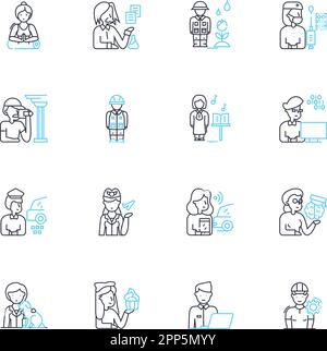 Bright careers linear icons set. Success, Growth, Prosperity, Progression, Achievement, Advancement, Opportunity line vector and concept signs Stock Vector
