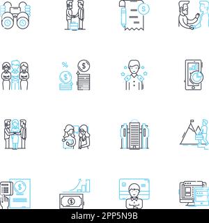 Internet-based finance linear icons set. Fintech, Cryptocurrency, Blockchain, E-commerce, Payment, Investment, Crowdfunding line vector and concept Stock Vector