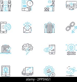 Brand management linear icons set. Strategy, Positioning, Identity, Perception, Reputation, Differentiation, Consistency line vector and concept signs Stock Vector