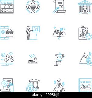 Trade finance linear icons set. Import, Export, Insurance, Letters, Credits, Bank, International line vector and concept signs. Guarantees,Financiers Stock Vector