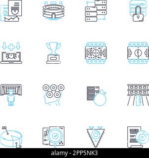 Trend analysis linear icons set. Forecasting, Detection, Monitoring, Analytics, Predictive, Insights, Patterns line vector and concept signs Stock Vector