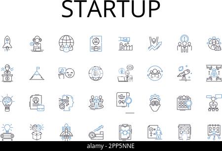 Startup line icons collection. New venture, Emerging business, Fresh company, Nascent enterprise, Prospective firm, Novel start-up, Original company Stock Vector