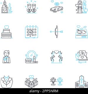 Ceremony linear icons set. Ritual, Celebration, Tradition, Commemoration, Honoring, Observance, Service line vector and concept signs. Dedication Stock Vector
