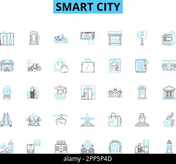 Smart city linear icons set. Innovations, Sustainability, Connectedness, Efficiency, Technology, Mobility, Accessibility line vector and concept signs Stock Vector